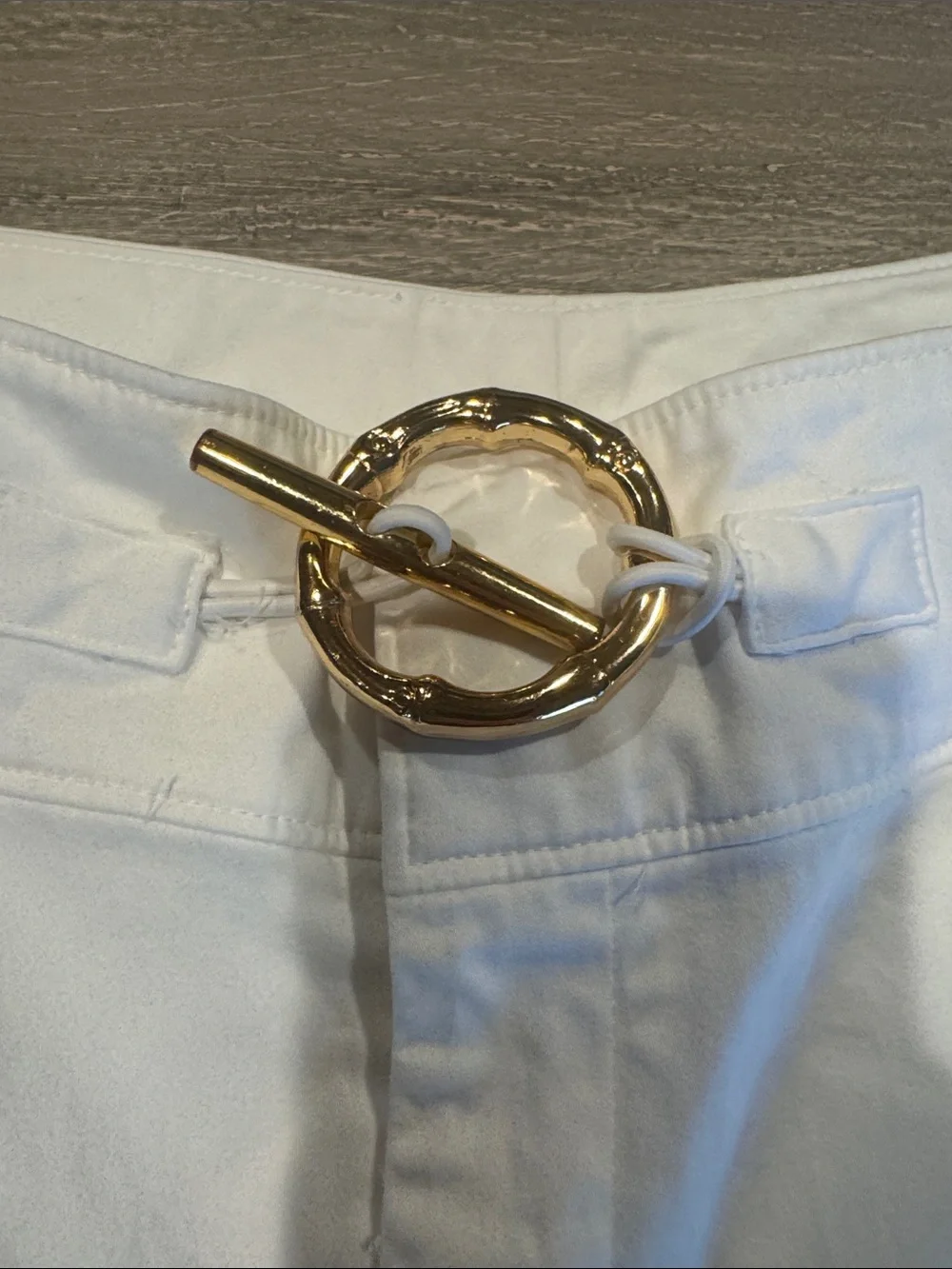Lauren Ralph Lauren White Cropped Wide Leg Pants Gold Accent Closure Coastal 14